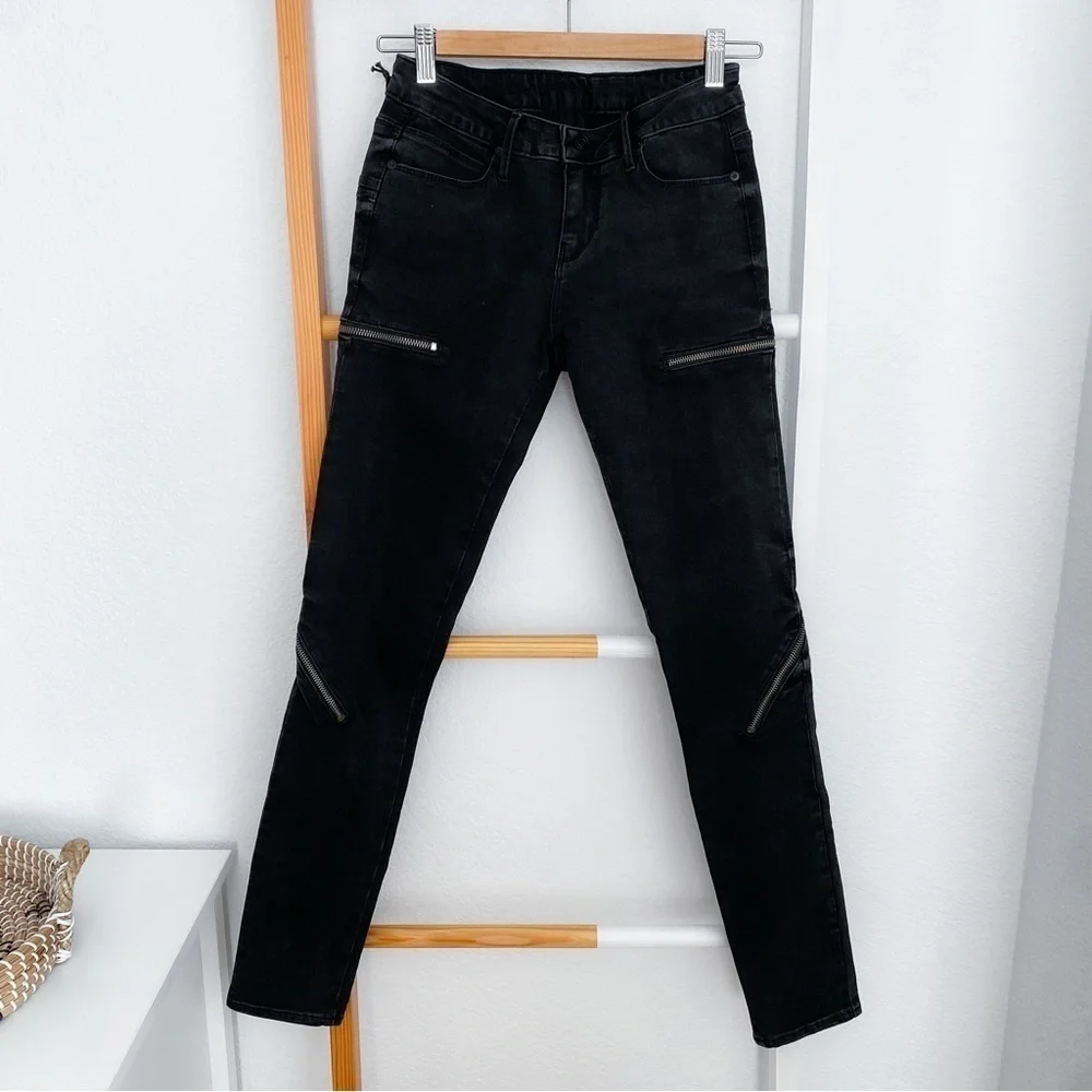 RtA Zip Skinny Denim Jeans Faded Black Low Rise Silver Zipper Detailing NEW NWT